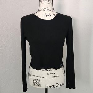 Calvin Klein Black Long Sleeves Ribbed Crop Top